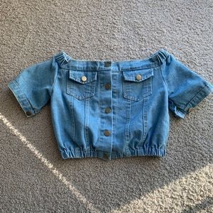 Off shoulder denim cropped top